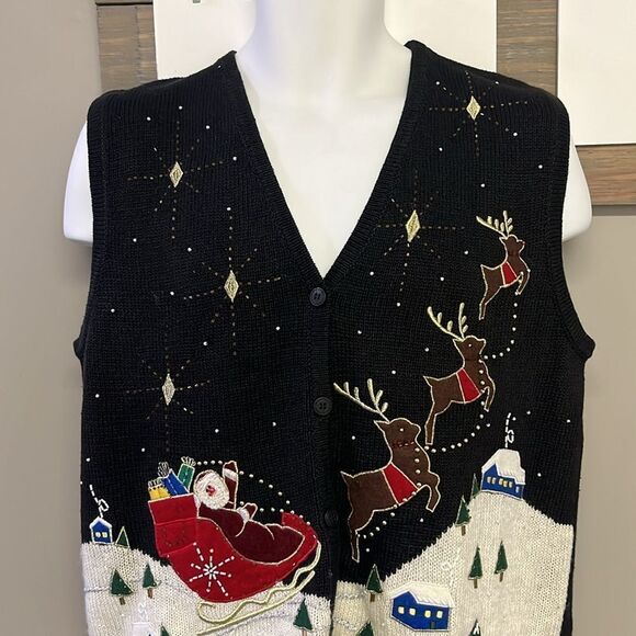 Bobbie Brooks Women’s V-neck Christmas Beading Embroidery Sleeveless Vest-L - Picture 2 of 16